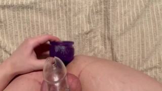 Fucking my ass with a dildo while locked in a cockcage