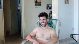 Muscle hunk in White socks jerks his cucumber