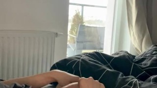 Twink boy jerking off with big load