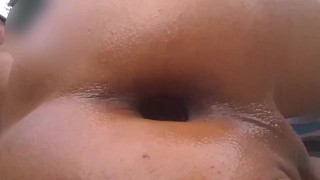 skinny ass on the nude beach, anal buttplug