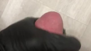Black Glove Handjob, cum everywhere and moaning