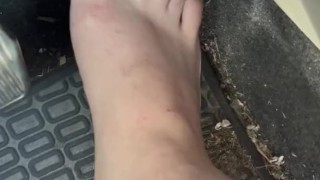 Man Toes Pedal Pushing Feet Rough After Work Barefoot