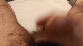 Hairy man is masturbating