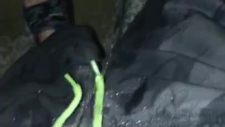 Pissing On My Feet In Flip Flops Before I Get Into The Hot Tub