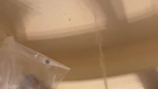 SUBMISSIVE GUY DESPERATELY PEE IN THE TUB AND MOANS IN RELIEF
