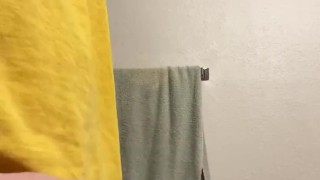 Guy jerks off cums quick in bathroom