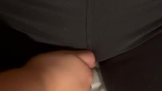 Teasing her pussy in leggings