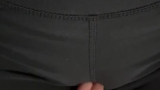 Teasing her pussy in leggings
