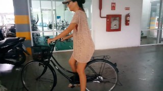 Public NO PANTIES # PEE my bike in Public Parking