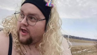 Chub Sissy Slave Drinks Water from a Farmers Field like a DOG!