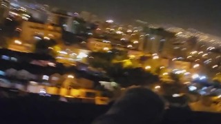 Public sex. She sucks my cock on street. Anal on terrace of building. Part 2-2