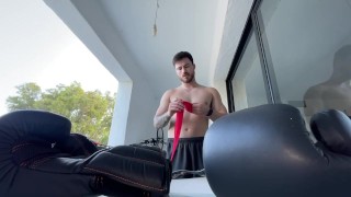 Macrophilia - brought to the gym in giants boxing gloves