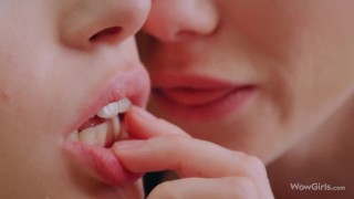 WOWGIRLS Absolutely amazing lesbian couple Nancy A and Freya Mayer making out on the bed