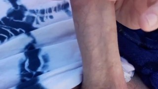 Saturday morning relaxing in the back yard part 1. Exhibition in my bathrobe, no cumshot