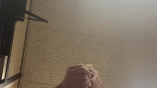 Upward view of me Jacking. Ruined Orgasm and nice cum shot all by front door of office.