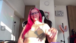 Gamer girl cums on banned Twitch livestream! Cum countdown and nip slip