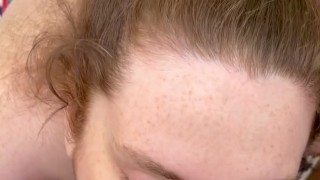 Freckled brunette gives a blowjob in backyard, cum on my freckled face 🥰😍🥰😘