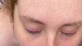 Freckled brunette gives a blowjob in backyard, cum on my freckled face 🥰😍🥰😘