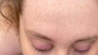 Freckled brunette gives a blowjob in backyard, cum on my freckled face 🥰😍🥰😘