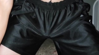 Shirtless twink cums in adidas dazzle shorts