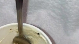 Eating my cum in my ice cream makes me moan, tastes so good!