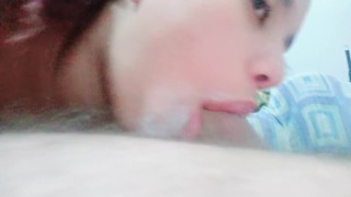 I opened my mouth wide for him to fuck my throat until he gave me a lot of creampei, creampie leaked