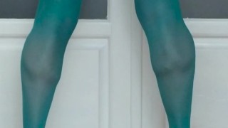 Massive cock in green pantyhose - jerking off