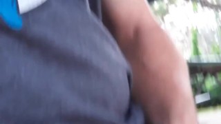 Big cumshot hot guy playing at the park. Public picnic table jerk-off my hard cock