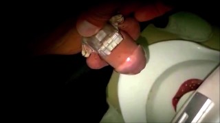 Public Toilet Cock Cage Piss - My Master Husband has the key to my heart and chastity cage!