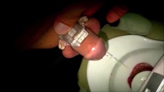 Public Toilet Cock Cage Piss - My Master Husband has the key to my heart and chastity cage!