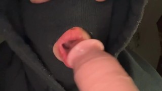 Twink latino makes deep throat and sucks a huge dildo