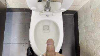 Pissing and cuming in public bathroom.