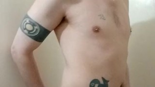 Taking a big dildo in the shower