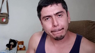 Handsome guy playing with cock and cum