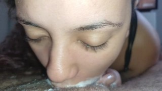 Dipping deep into the cum-wet dick, swallowing deep until he gives me his creampie extreme again.