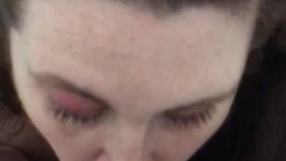 Amateur sexy wife deepthroats and stays down on cock till cum explosion in throat 😍