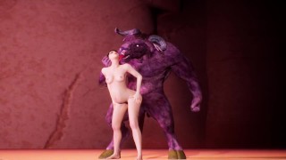 Pregnant girl and furry monster minotaur