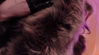 ASMR Mistress: fur coat fetish, clowly erotic movements and leather gloves close ups