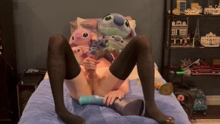 Femboy twink destroys hole with massive bad dragon dildo and cums