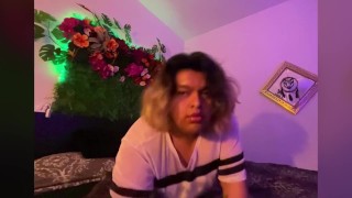 Enby femme playing with toys in bed