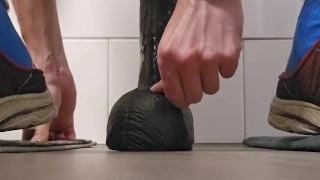 Twink takes Big Black cock dildo XL anal Aktion and cum