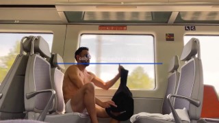 Hot muscle man travelling fully naked on a train to Barcelona. Very risky