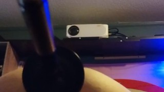 Chastity sissy on fuck machine!
