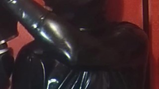 HUGE CUMSHOT IN PUMP Latex slave pup enjoys breath control dick pump rubber boy FULL encasment