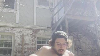 Uncut Bearded Stoner Jerks Outside and Cums Fully Exposed In The Sun