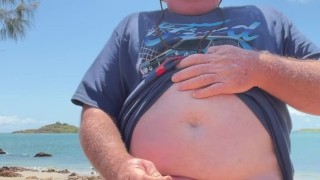 Wanking on public beach & cum