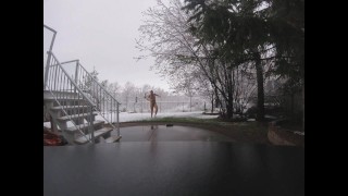Me Stripping, Rolling in Snow, Shaking Dick in Cold Weather