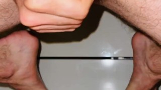Hot twink cumming on kitchen floor with girlfriend next door