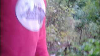 Twink jerks off his big thick dick outdoor and he cums very big load