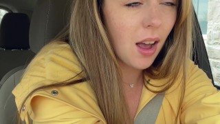 Thankful for my raincoat cuz my pussy is POURING! Rainy day Starbucks Drive Thru with my LUSH!!